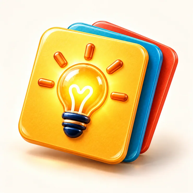 Brightly colored idea cards with a lightbulb motif.