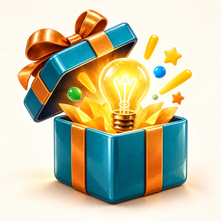 A glowing idea emerging from a beautifully crafted gift box.